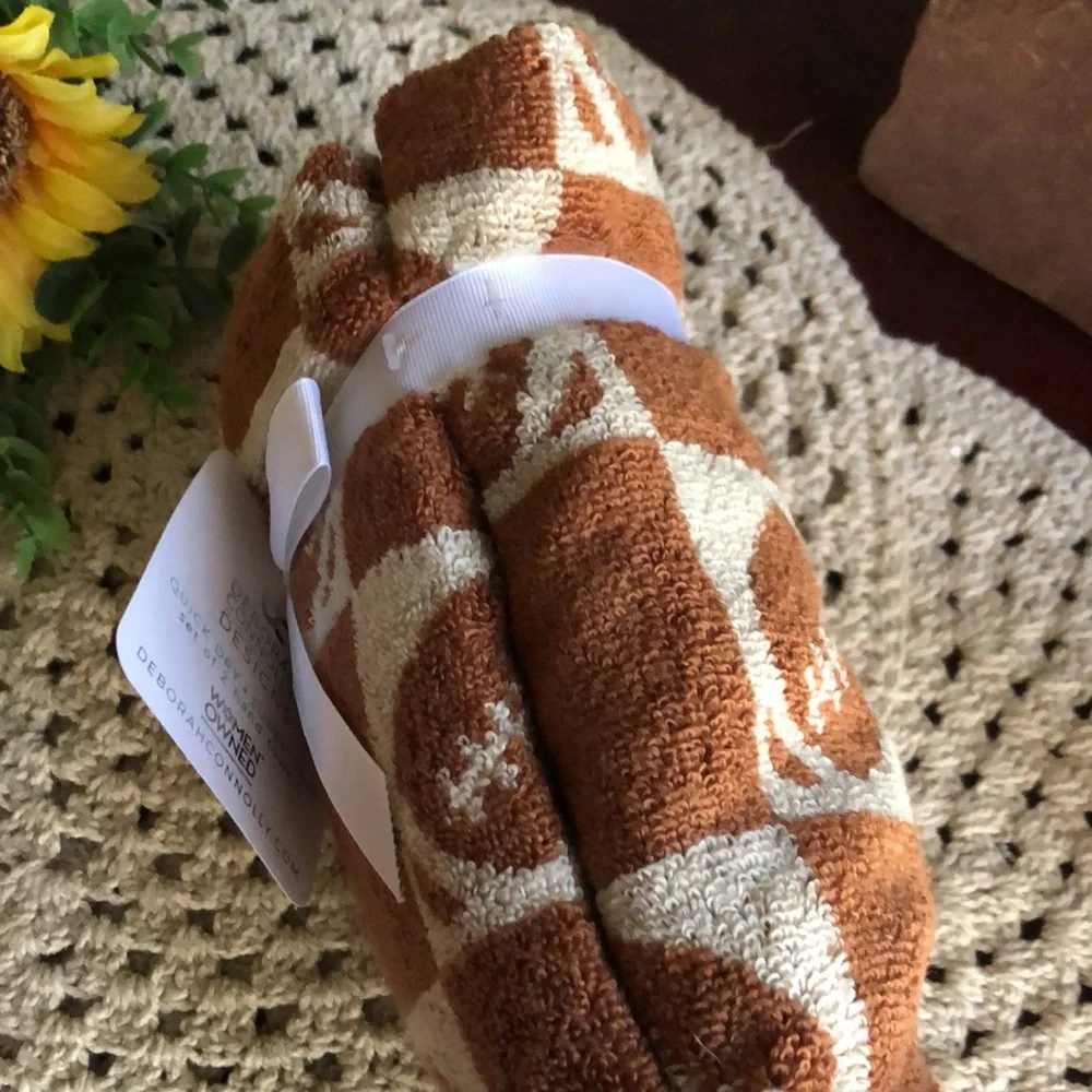 Deborah Connolly Brown Football Pattern Hand Towels